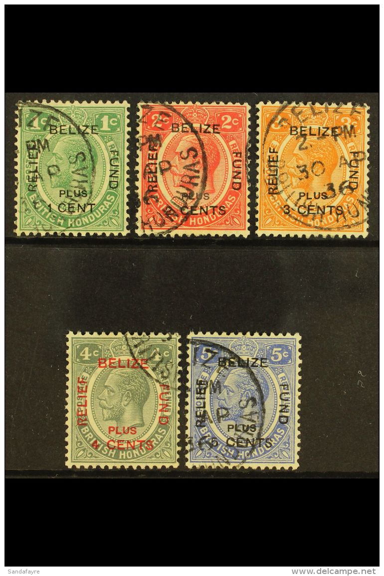 1932 Belize Relief Fund Overprints Complete Set, SG 138/42, Very Fine Cds Used, Fresh Colours. (5 Stamps) For More... - Brits-Honduras (...-1970)