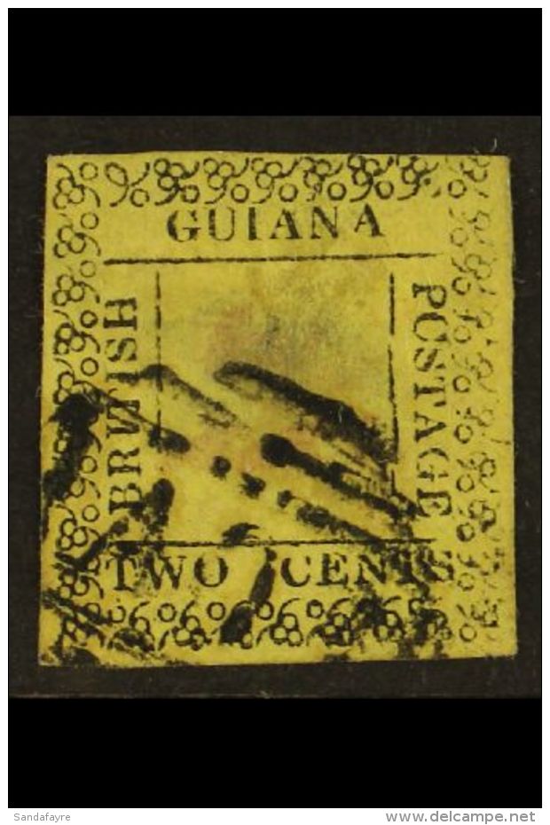 1862 2c Black On Yellow Border Type 12 With "C" FOR "O" IN POSTAGE Variety (position R. 4/6), SG 121d, Used,... - Guyana Britannica (...-1966)