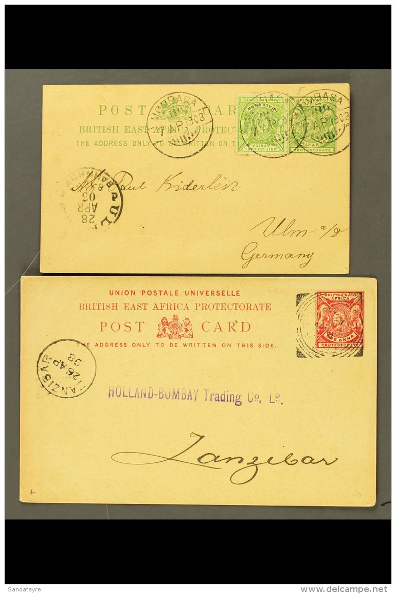 1896 &frac12;a Postal Card With Additional &frac12;a Stamp Used Mombasa To Germany In 1903, 1a Postal Card Mombasa... - Brits Oost-Afrika