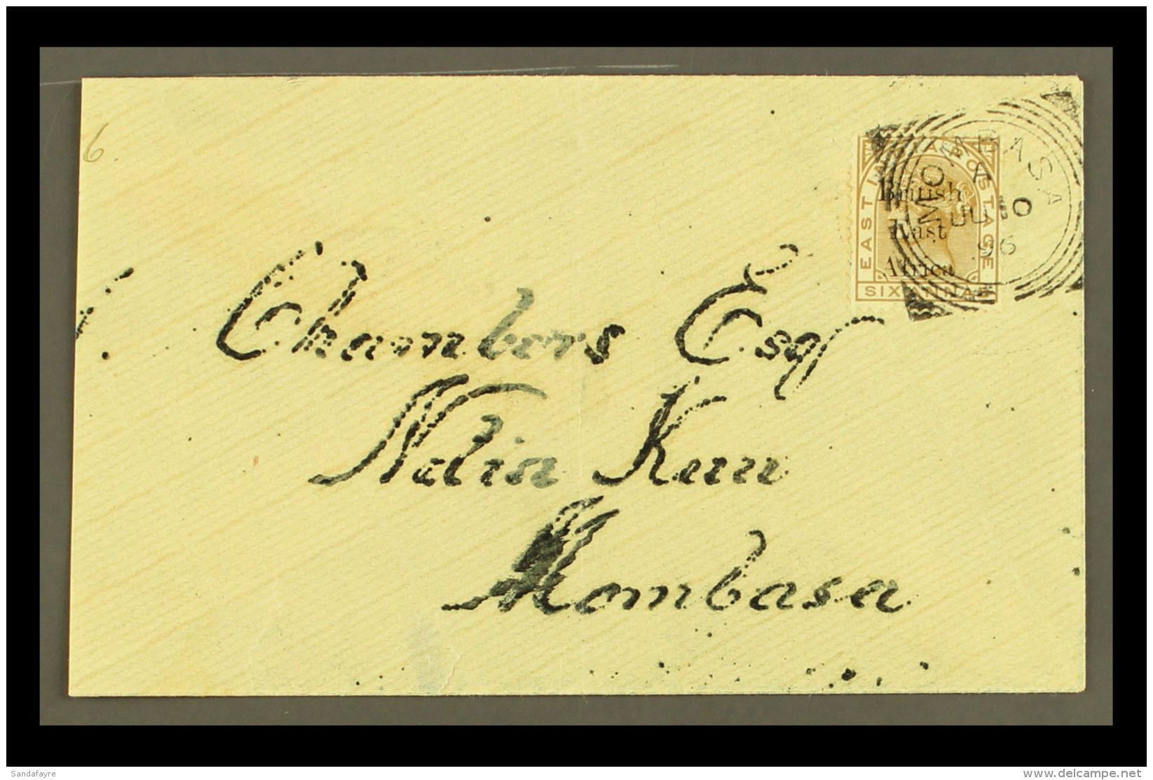 1896 (June) An Attractive "Chambers" Envelope Bearing Overprinted Indian 6a SG 56, Tied By Neat Upright Mombasa... - Brits Oost-Afrika