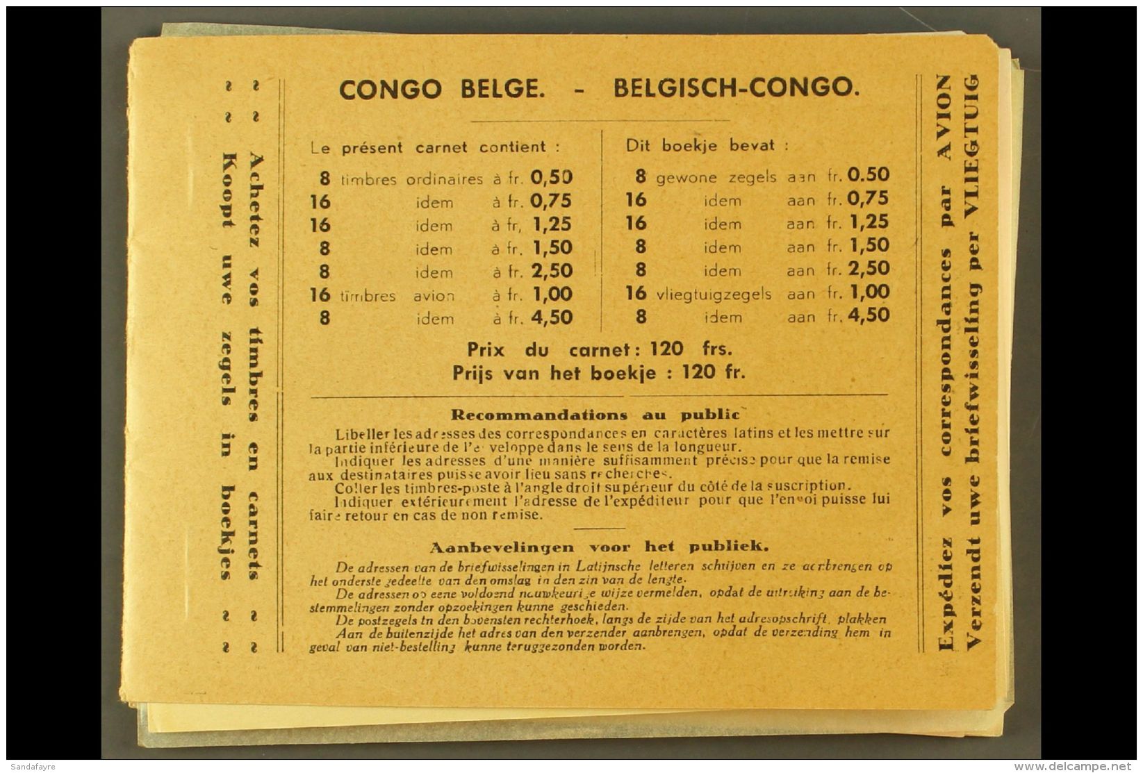 BELGIAN CONGO 1937 Booklet (SG SB5, COB A5) Containing Both Cover Pages, Ten Never Hinged Mint Panes Of 8, Ten... - Andere & Zonder Classificatie