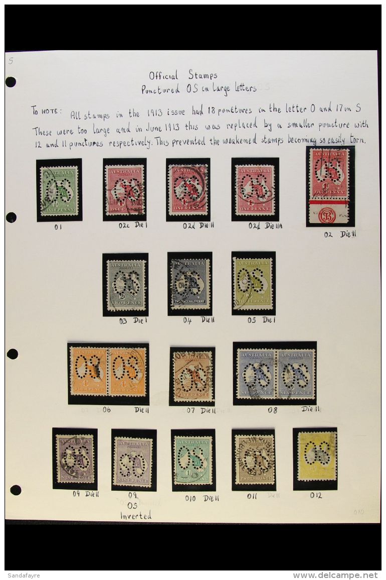 OFFICIALS 1913-30 USED COLLECTION "O S" PUNCTURED OFFICIALS - Excellent Collection Of These Sought After Issues,... - Andere & Zonder Classificatie