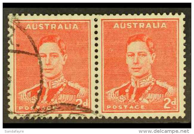 1937-49 2d Scarlet MEDAL FLAW Variety In Horizontal Pair With Normal Stamp, SG 184+184b, Very Fine Cds Used,... - Andere & Zonder Classificatie