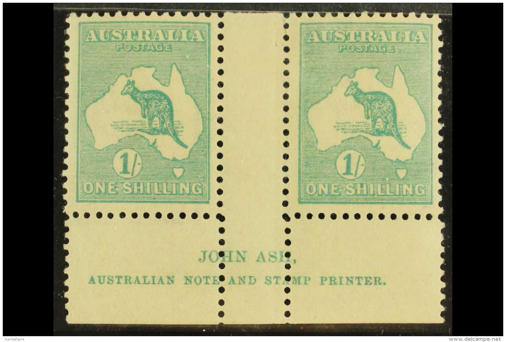 1915-27 1s Blue-green, "John Ash" Imprint Gutter Pair From Plate 3, SG 40b, Mint, Slightly Toned Gum, Couple Of... - Andere & Zonder Classificatie