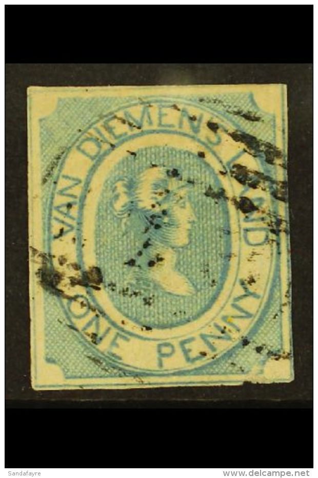 TASMANIA 1853 1d Pale Blue Fine Impression On Soft Yellowish Paper, SG 1, Used Lightly Cancelled With Small... - Andere & Zonder Classificatie