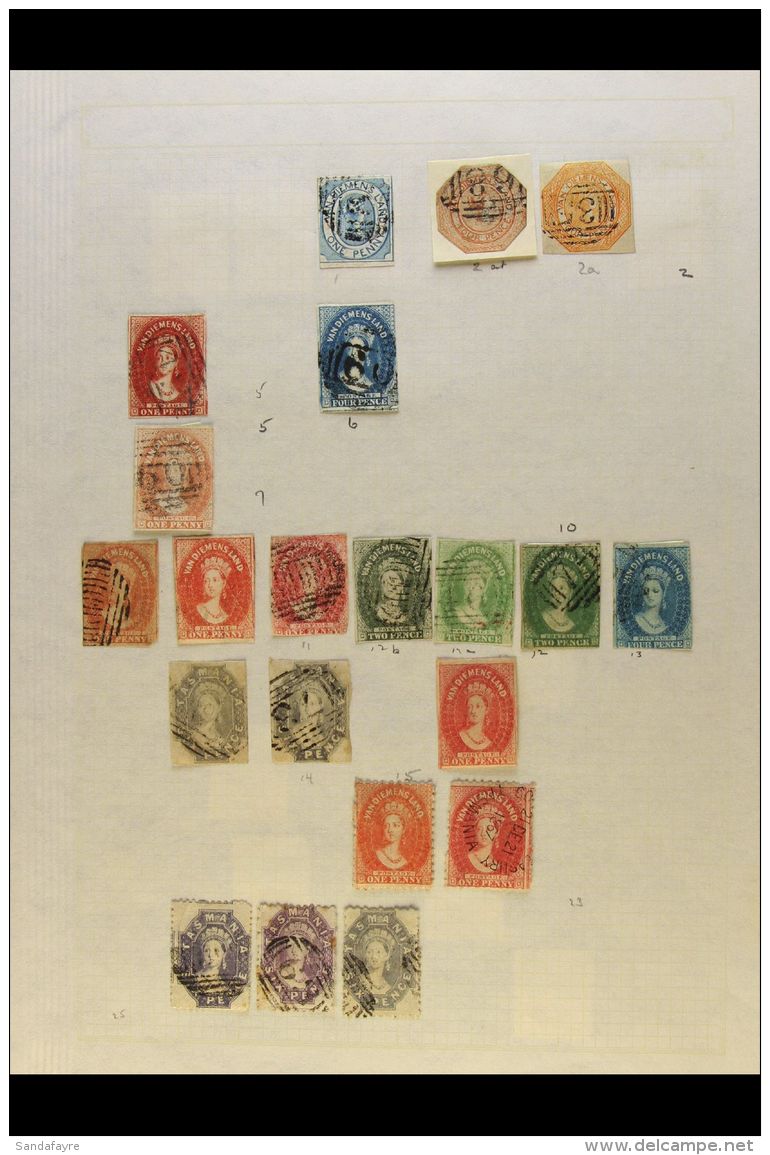 TASMANIA 1853-1905 POWERFUL OLDE TYME MINT &amp; USED COLLECTION. An Old M &amp; U Collection On Several Pages... - Andere & Zonder Classificatie