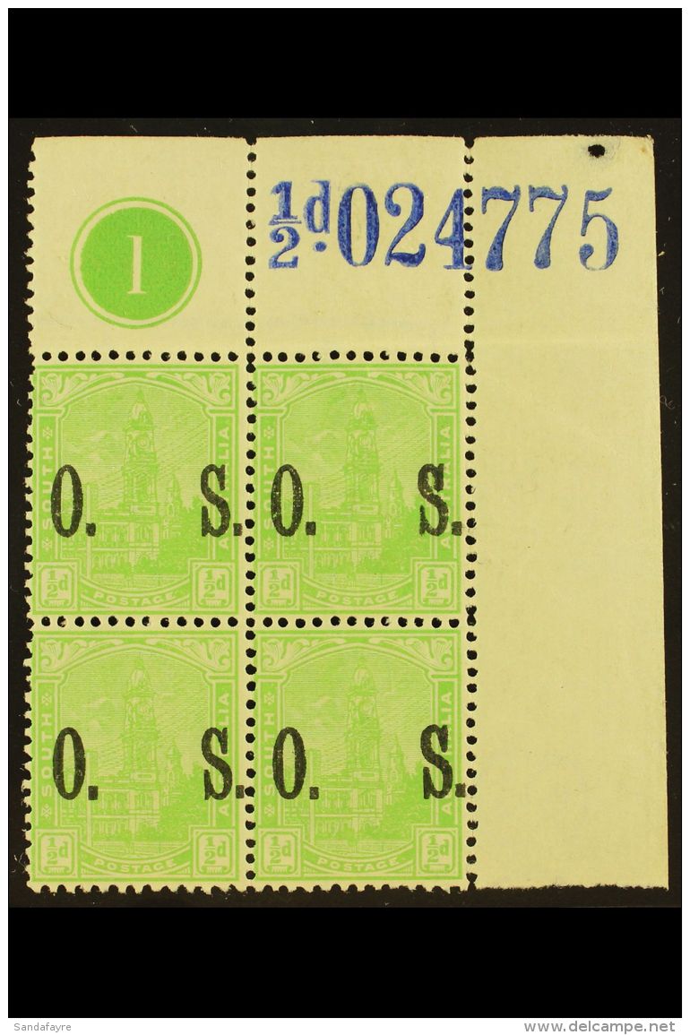 SOUTH AUSTRALIA OFFICIAL 1899-1901 &frac12;d Yellow-green "O.S." Overprint,SG O80, Very Fine Mint (all Stamps... - Andere & Zonder Classificatie