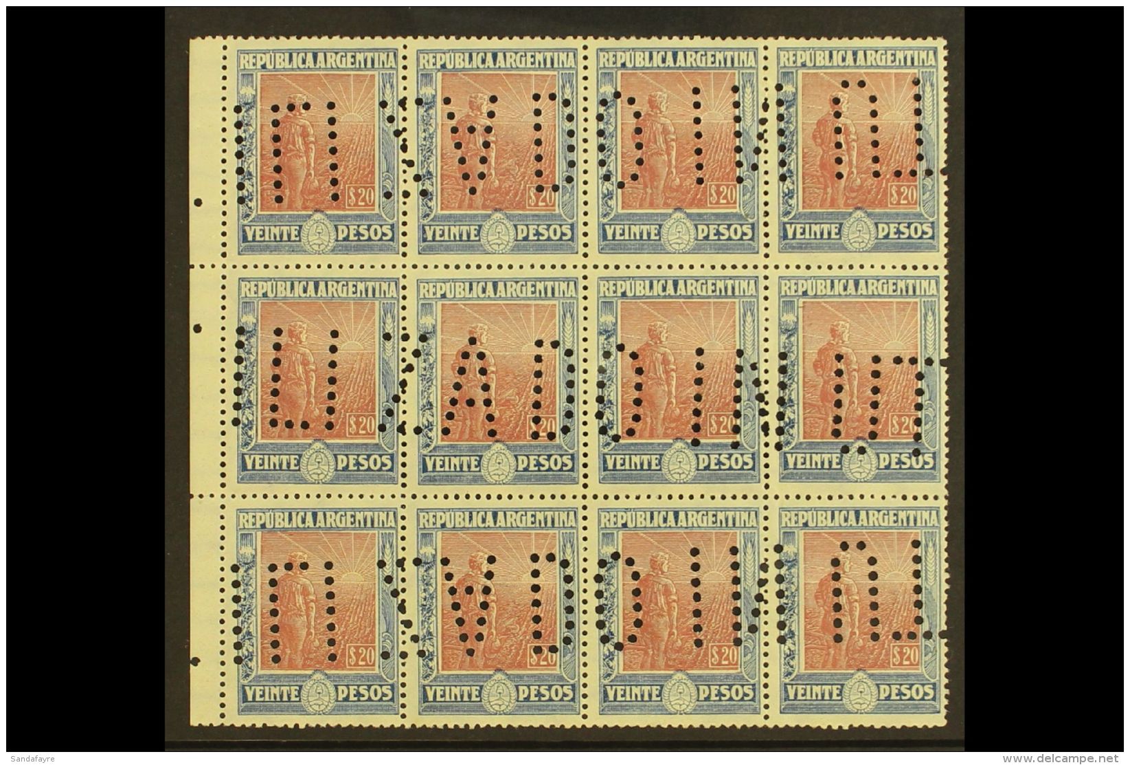 1912-15 20p Dull Claret &amp; Blue (SG 411, Scott 204), Fine Mint (most Stamps Never Hinged) Marginal BLOCK Of 12... - Andere & Zonder Classificatie