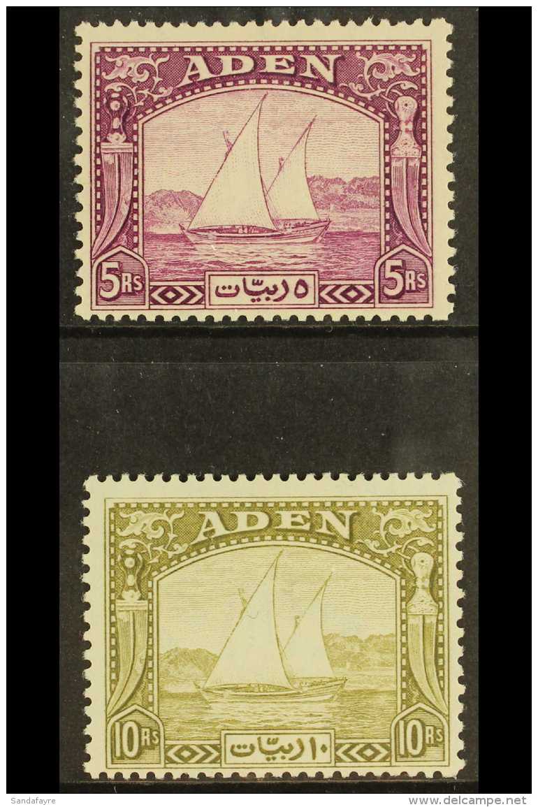 1937 5r Deep Purple And 10r Olive Green, Dhow Top Values, SG 11/12, Very Fine And Fresh Mint. (2 Stamps) For More... - Aden (1854-1963)