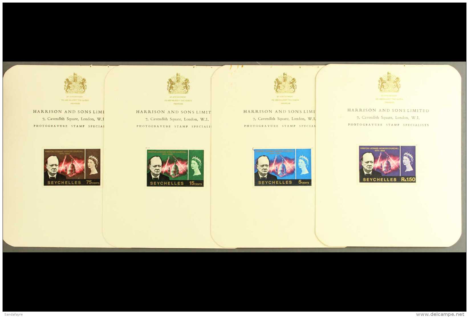 CHURCHILL Seychelles 1966 Churchill Commemoration Complete Set Of IMPERF PLATE PROOFS, Each Stamp Affixed To A... - Zonder Classificatie