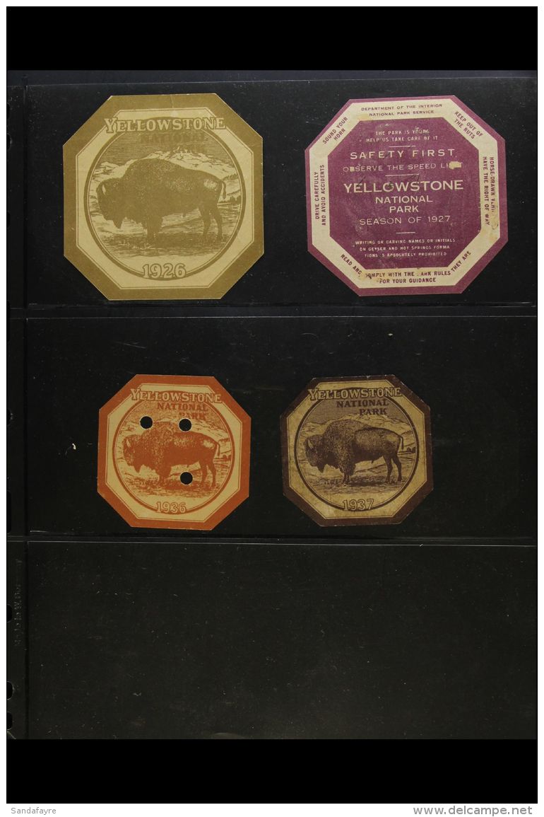 YELLOWSTONE NATIONAL PARK Original Auto Passes For 1926, 1927, 1936 (with Punch Holes) And 1937. Rare Group! (4... - Andere & Zonder Classificatie