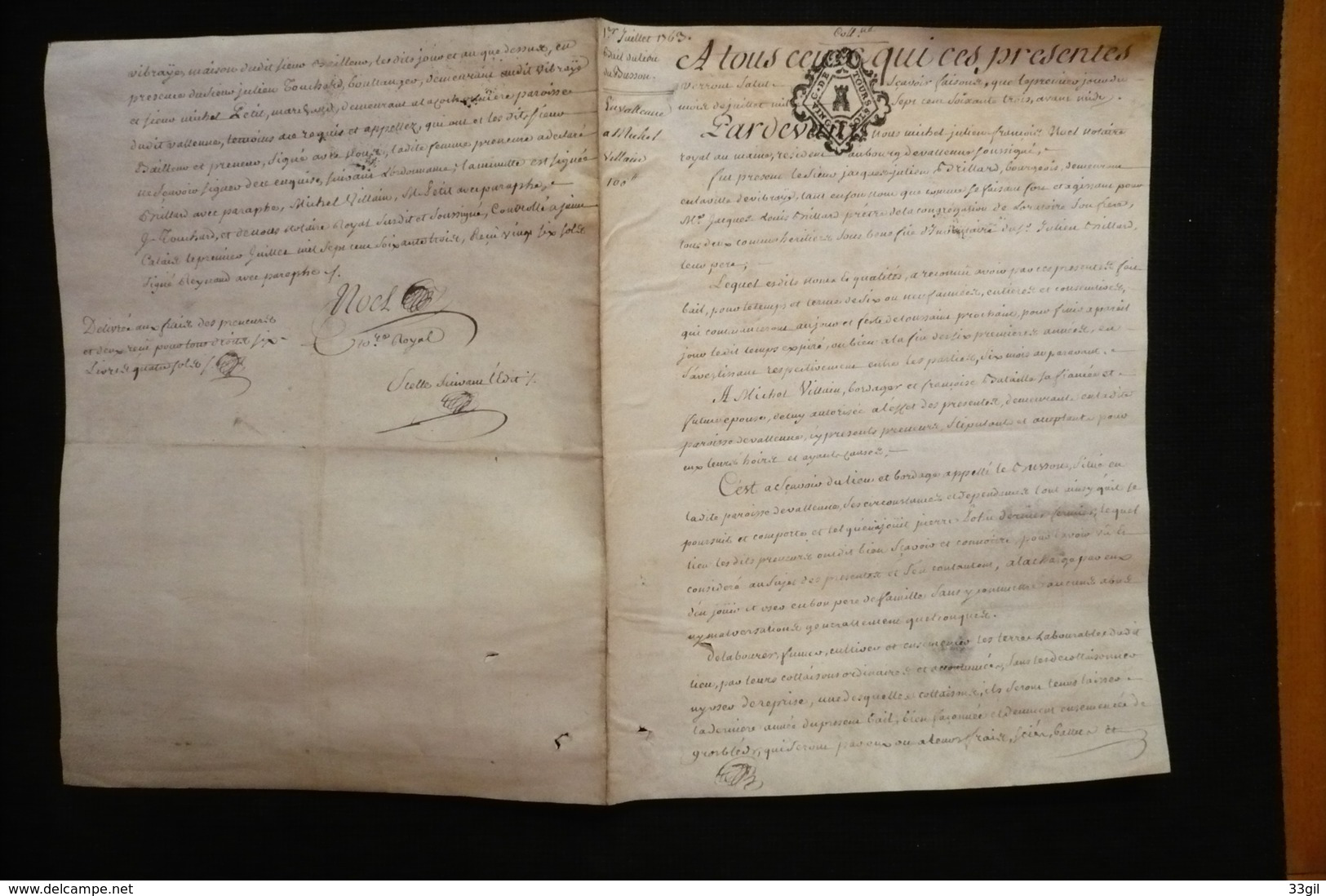 Parchemin 1763 Marque Fiscal 20 Sol Tours Le Bussou - Documents Historiques