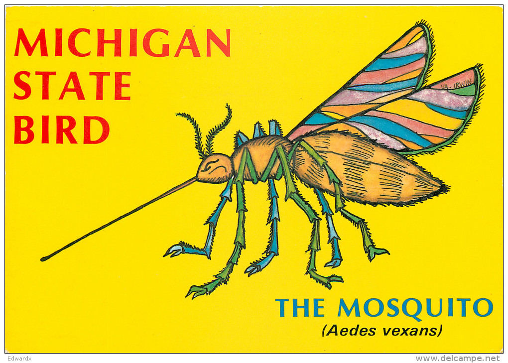 Michigan State Bird, The Mosquito, Michigan, United States US Postcard Posted 1992 Stamp - Altri & Non Classificati