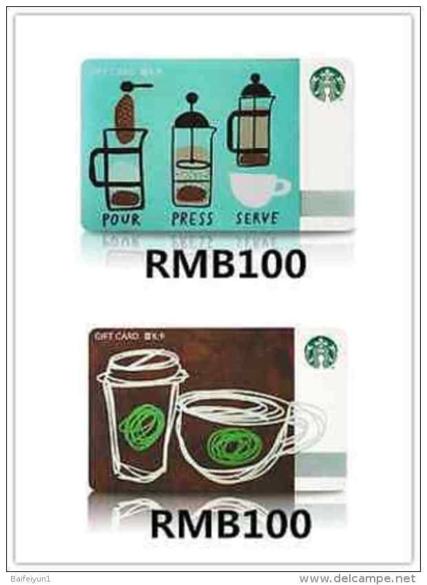 2016 China Starbucks Chalk Cup + Coffee Press Gift Card Set (RMB100+100) - Chine