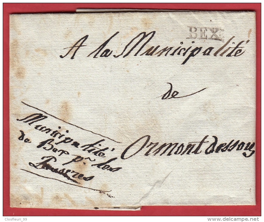 Cachet Linéaire De BEX à La Municipalité De Ormont Dessous, 1er Avril 1818 / Municipalité Pour Les Pauvres... - ...-1845 Prephilately