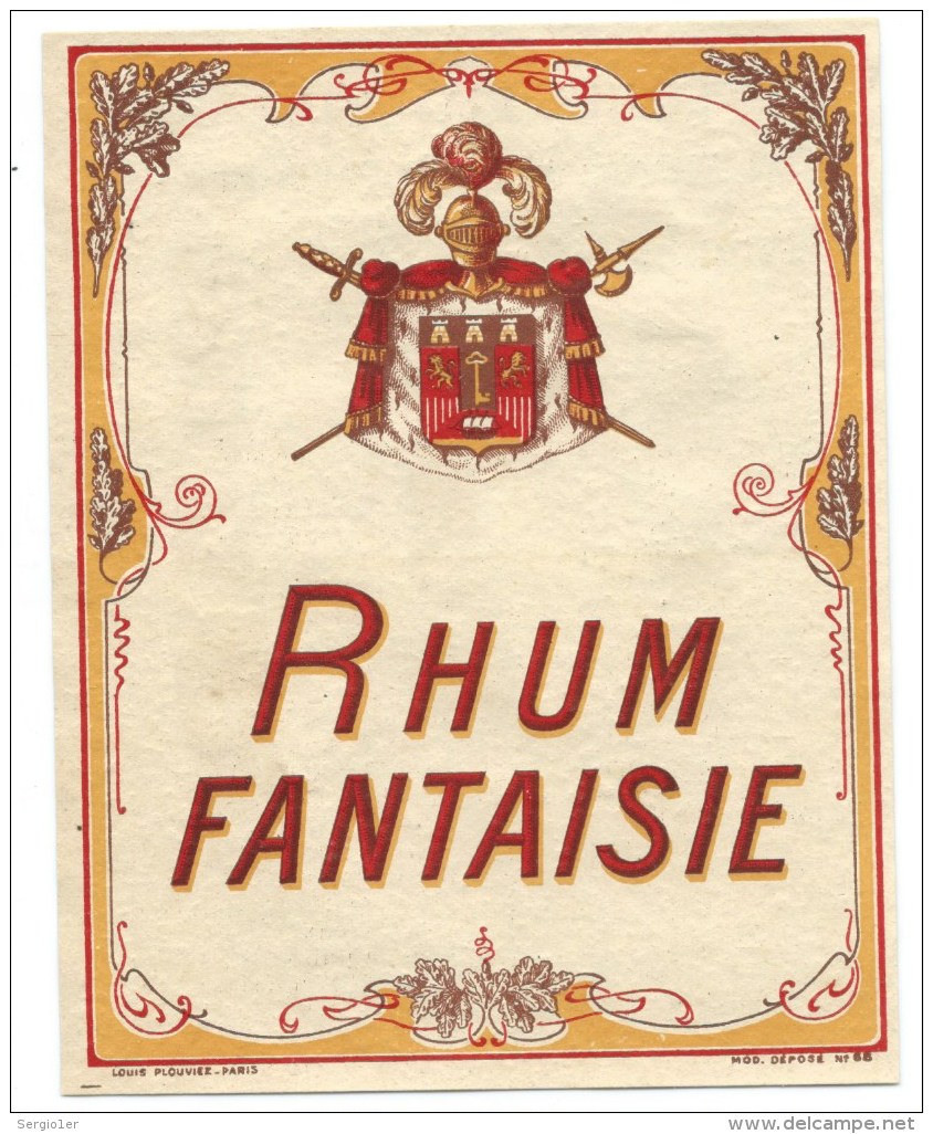 Ancienne étiquette  Rhum  Fantaisie Louis Plouviez Paris N°68 "  Vers 1910 " - Rhum