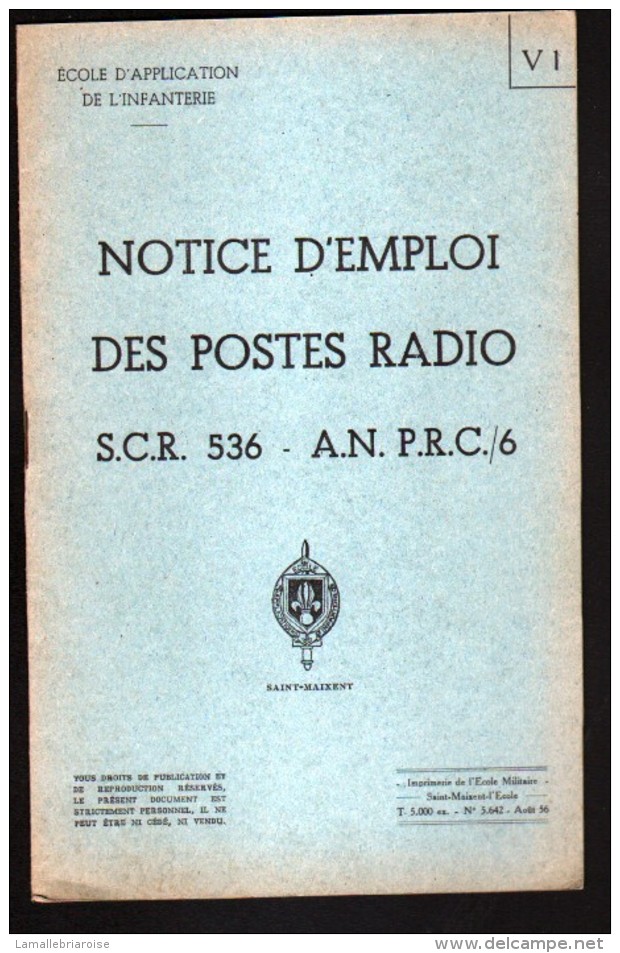 ECOLE D'APPLICATION DE L'INFANTERIE, NOTICE D'EMPLOI DES POSTES RADIO SCR 536, AN PRC/6 - Français