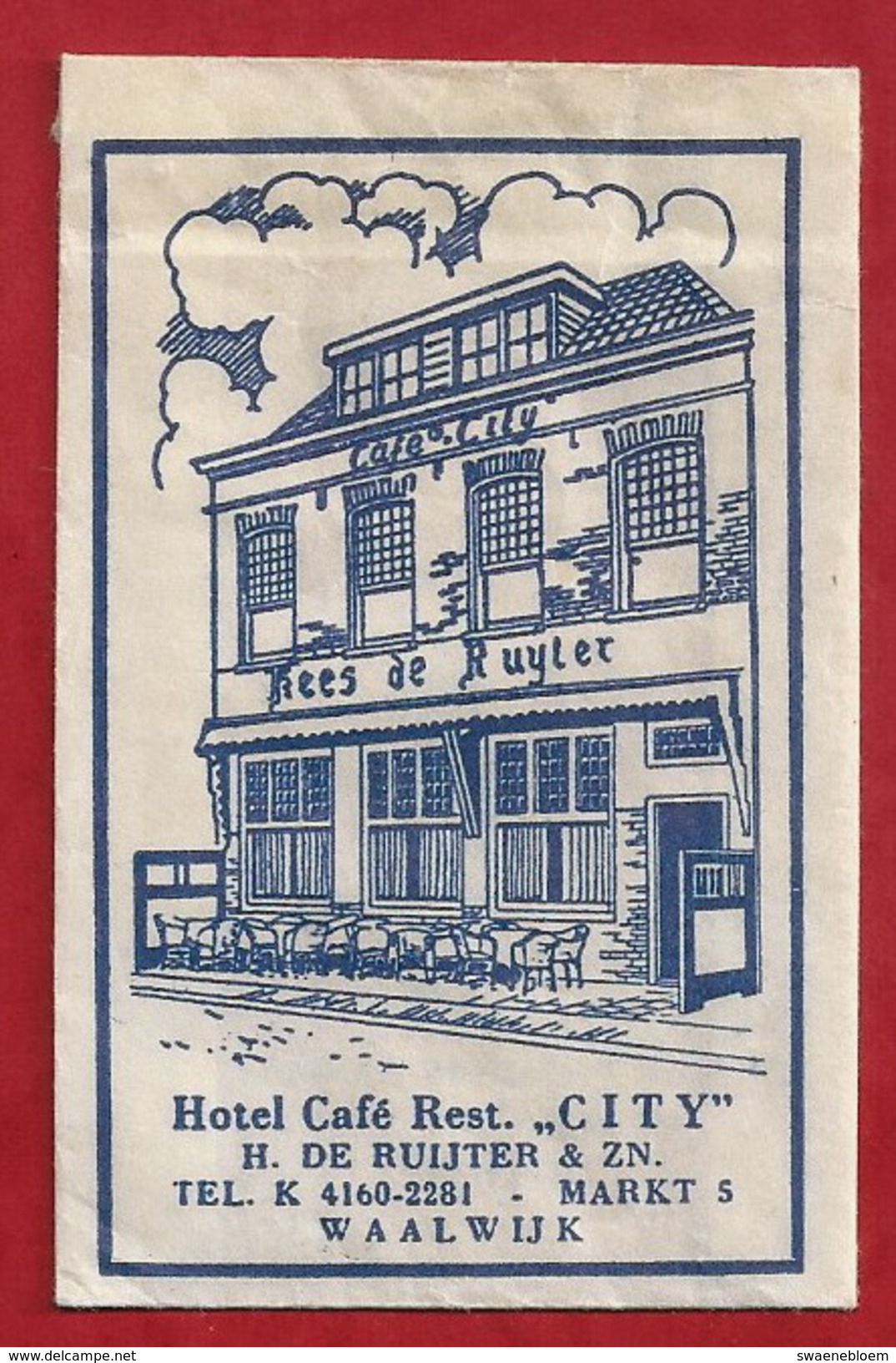 Suikerzakje.- WAALWIJK. HOTEL CAFÉ RESTAURANT - CITY - MARKT 5. H. DE RUIJTER & ZN. Sugar. Sucre. 2 Scans - Sucres