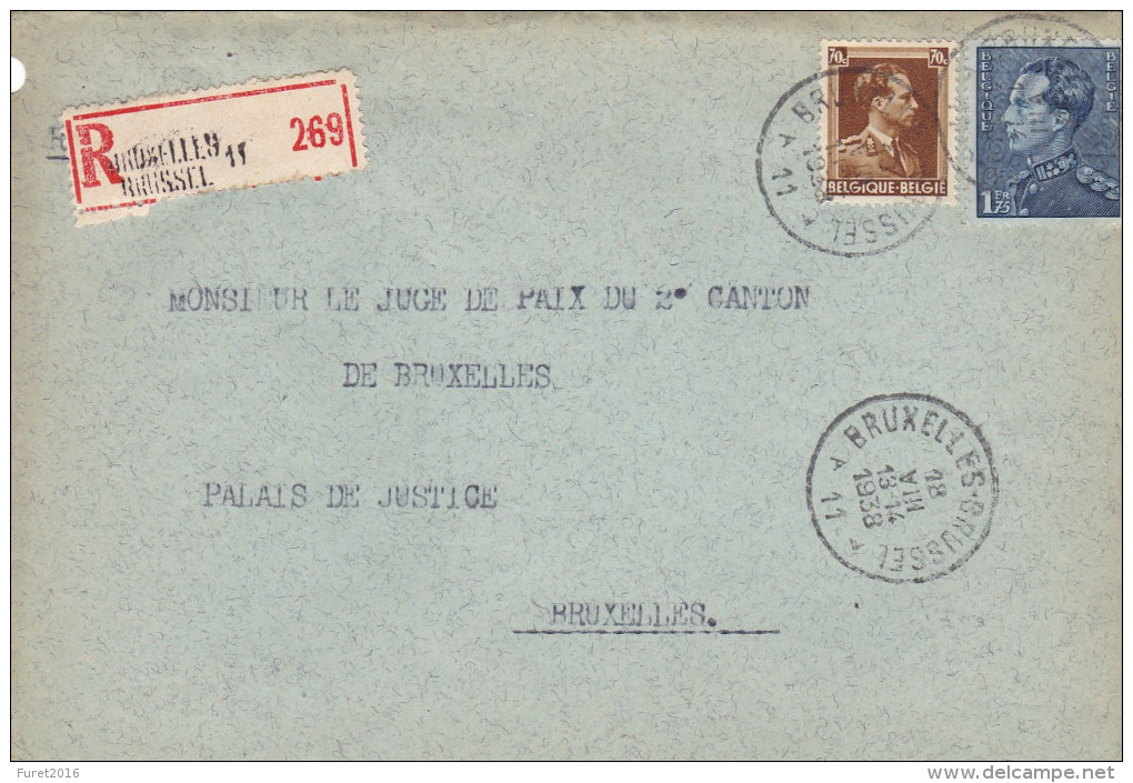 Leopold III / Enveloppe Recommandé De BXL - 1934-1935 Léopold III