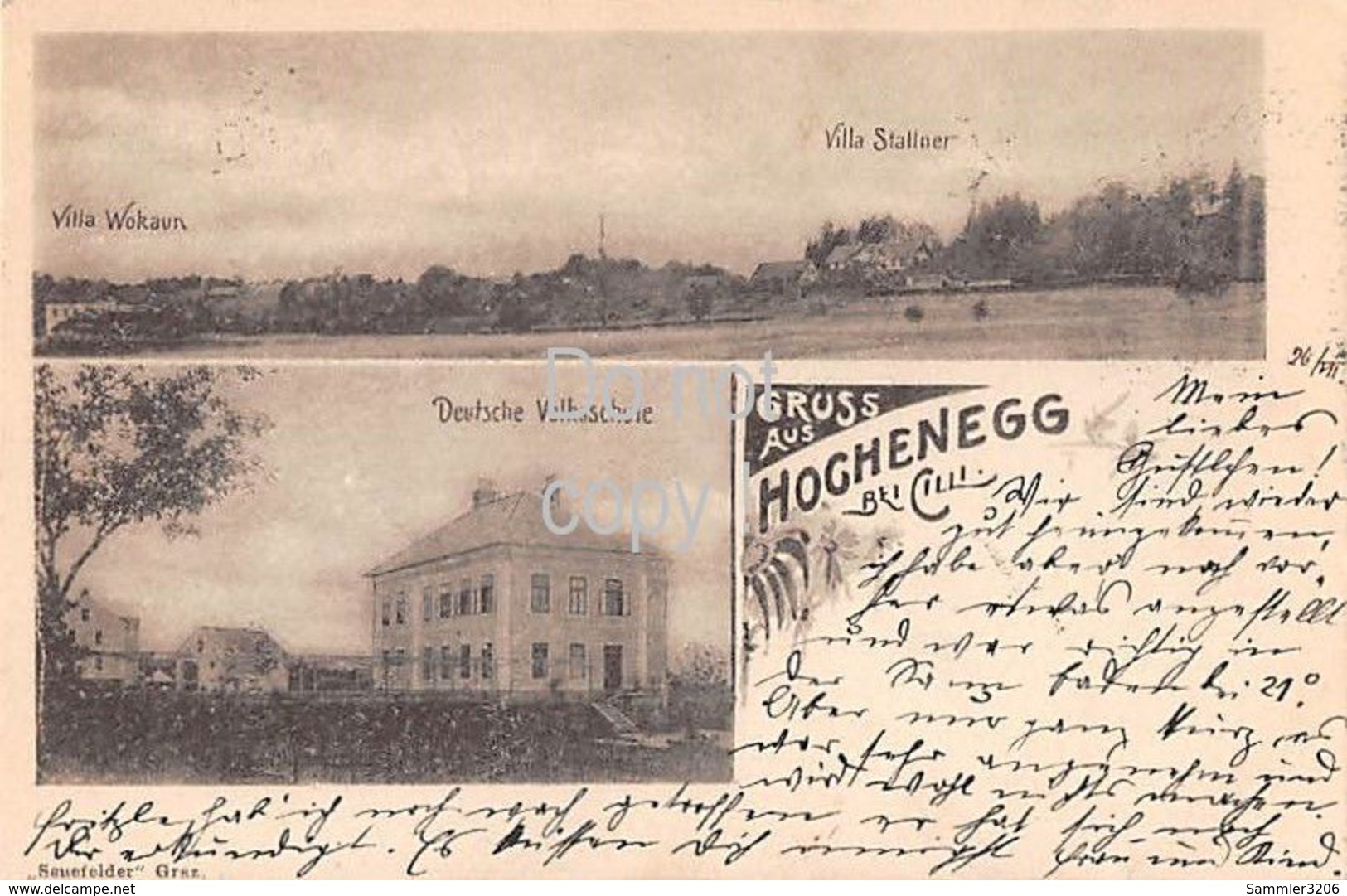 Gruss Aus Hochenegg Bei Cilli Vojnik  Deutsche Volksschule Villa Stallner 1900 - Slovénie