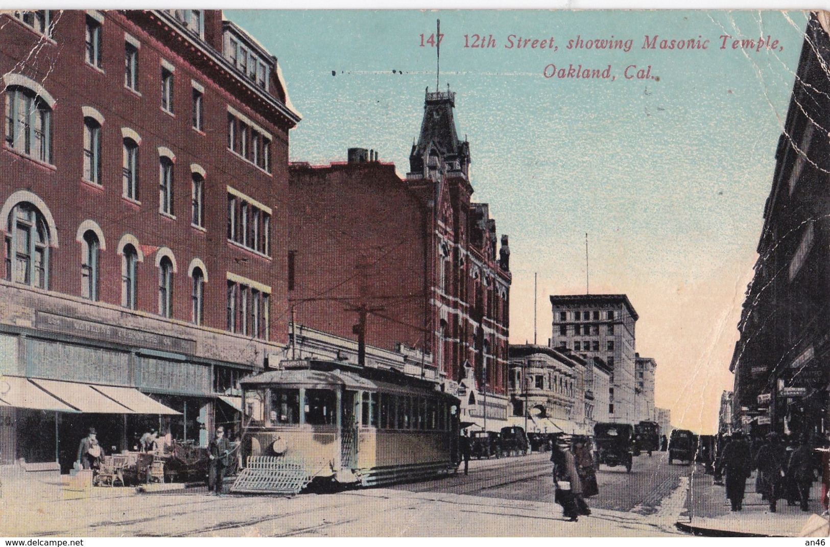 OAKLAND CAL  - 12th STREET SHOWING MASONIC TEMPLE VG  AUTENTICA 100% - Oakland