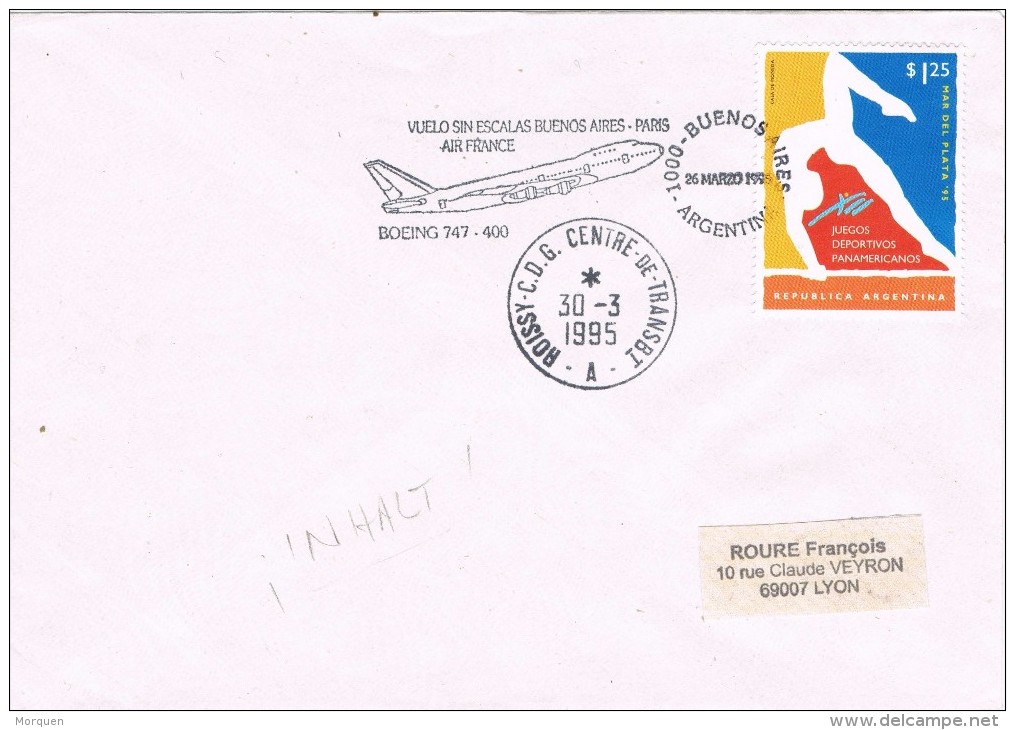 19949. Carta Aerea BUENOS AIRES (Argentina) 1995 A Francia. Velo Sin Escalas - Cartas & Documentos