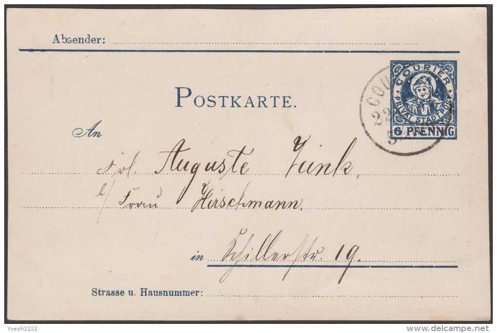 München 1897, Privatpost Courier, Ganzsache. Moderne Galerie. Retour De L´étranger, Mathias Schmid. Baiser, Poupée - Poupées