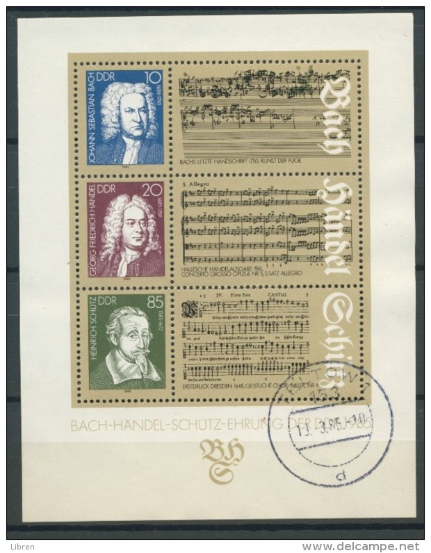 BL6-243 DDR, EAST GERMANY MI M/S,BLOCK 81 JOHANN SEBASTIAN BACH, COMPOSER. USED, OBLTERE, GEBRUIKT. - Andere & Zonder Classificatie