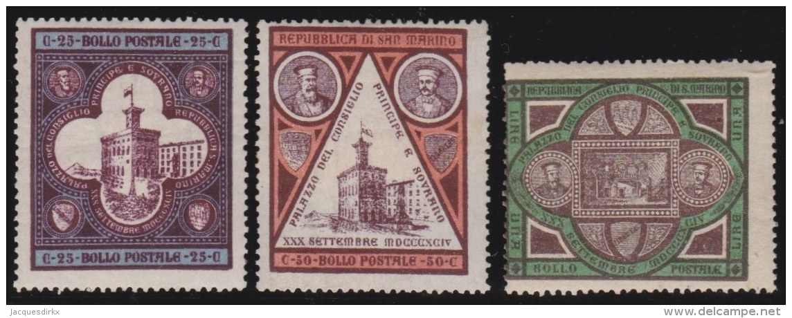 San  Marino     .   Yvert    .     23/25   .   *      .  Ongebruikt  Met Plakker   .  /   .   Mint-hinged - Ongebruikt