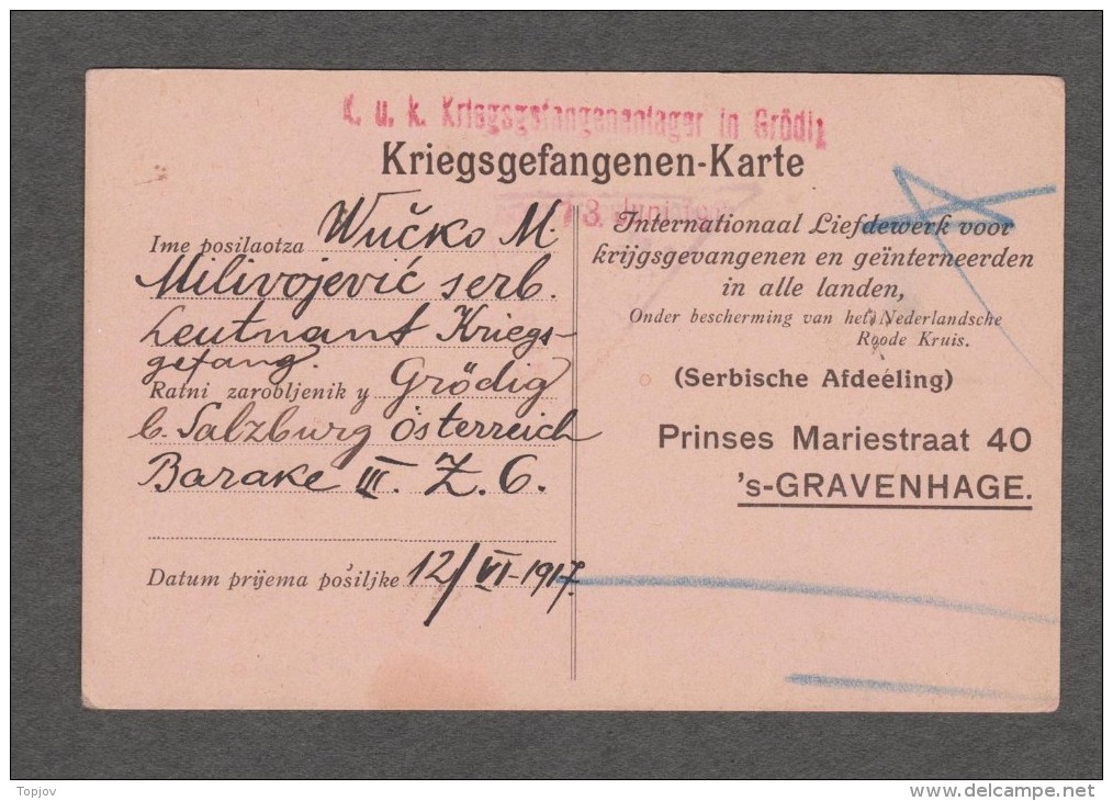 SERBIA - AUSTRIA - K.u.K. KRIEGSGEFANGENEN KARTE CAMP GRODIG B. SALZBURG - 1917 - RARE - Serbia