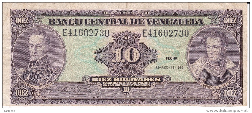 BILLETE DE VENEZUELA DE 10 BOLIVARES DEL AÑO 1986  (BANK NOTE) - Venezuela