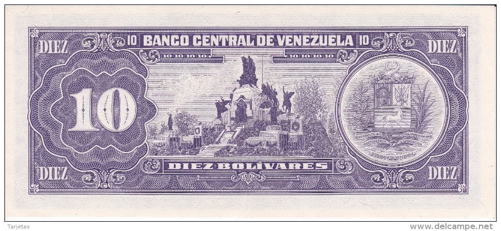BILLETE DE VENEZUELA DE 10 BOLIVARES DEL AÑO 1990 CALIDAD EBC (XF)  (BANK NOTE) - Venezuela