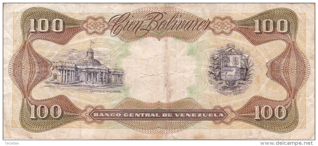 BILLETE DE VENEZUELA DE 100 BOLIVARES DE MAYO-12-1992 (BANKNOTE) - Venezuela