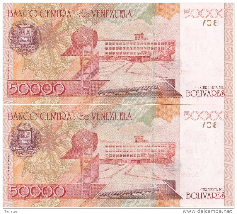 PAREJA CORRELATIVA DE VENEZUELA DE 50000 BOLIVARES DEL AÑO 2006 SERIE B CALIDAD EBC (XF) (BANKNOTE) - Venezuela