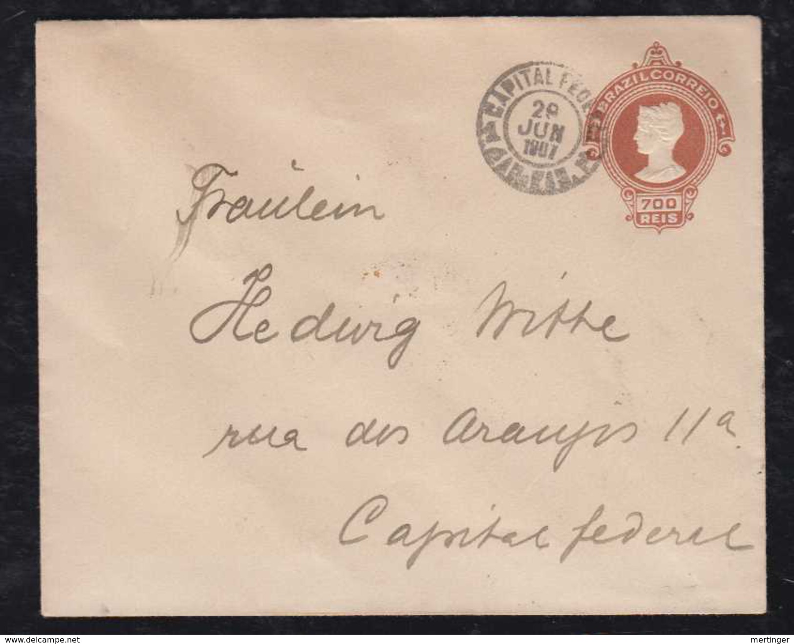 Brazil 1907 EN 67 Stationery Envelope 700R Local Used In Rio De Janeiro  Rare !! - Entiers Postaux