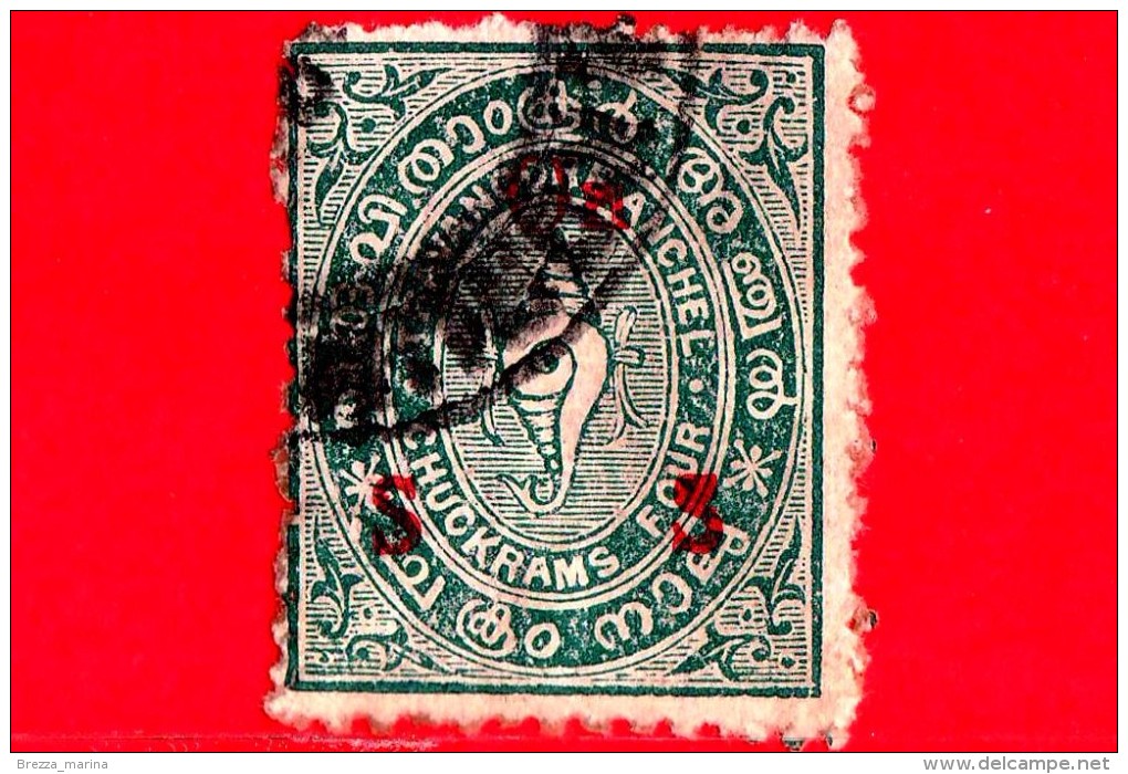 INDIA - TRAVANCORE - Usato - 1931 - Chiocciole E Lumache - Snail - 4 - Sovrastampa 'On S S' Tipo II In Rosso - Travancore