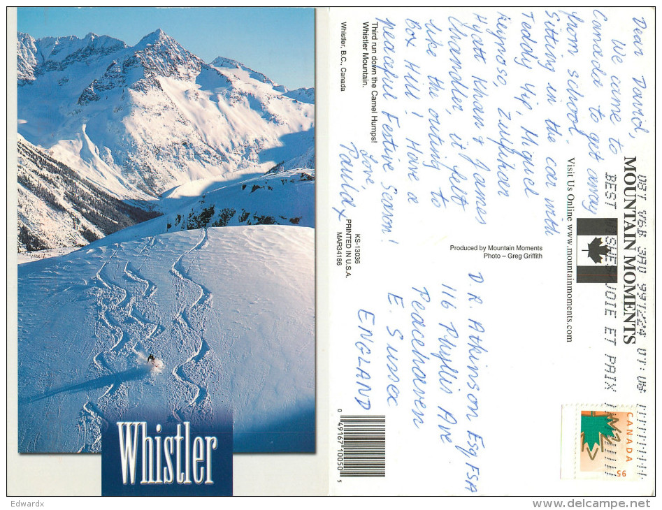 Ski Trails, Whistler, British Columbia, Canada Postcard Posted 1999 Stamp - Other & Unclassified