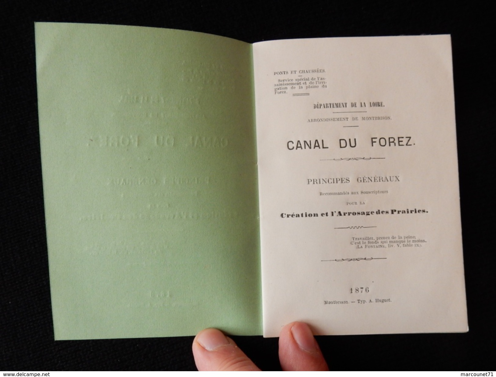 42 RARE LIVRET CANAL D'ARROSAGE DE LA PLAINE DU FOREZ SOCIETE D'AGRICULTURE DE MONTBRISON DEPARTEMENT DE LA LOIRE 1876 - Manuscrits