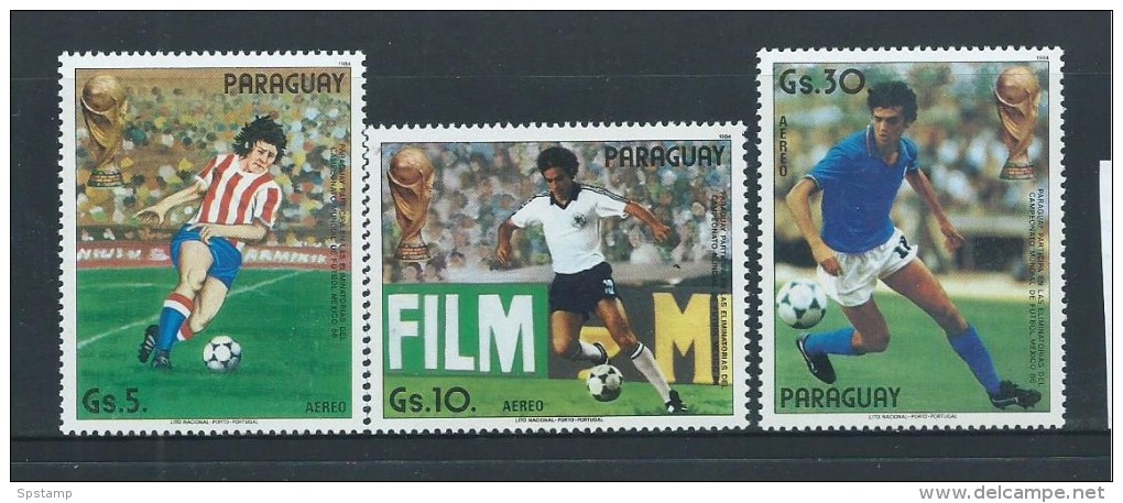 Paraguay 1986 Soccer World Cup Mexico Airmail Set 3 MNH - Paraguay