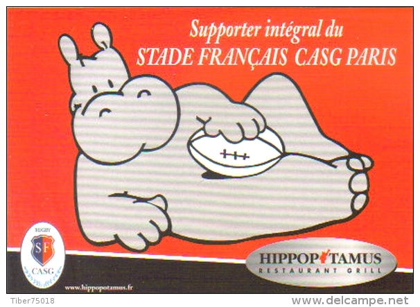 Carte Postale édition "Carte à Pub" - Hippopotamus Restaurant Grill - Supporter Du Stade Français CASG Paris (Rugby) - Publicité