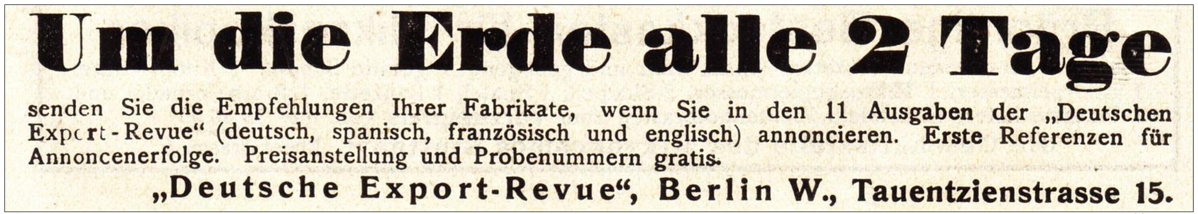 Original-Werbung/ Anzeige 1909 - DEUTSCHE EXPORT - REVUE  - BERLIN - Ca. 140 X 25 Mm - Werbung