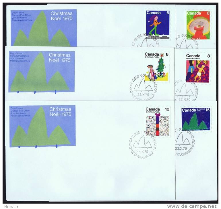 1975 Christmas Issue: Children´s Drawings Sc 674-79  On 6 FDCs - 1971-1980