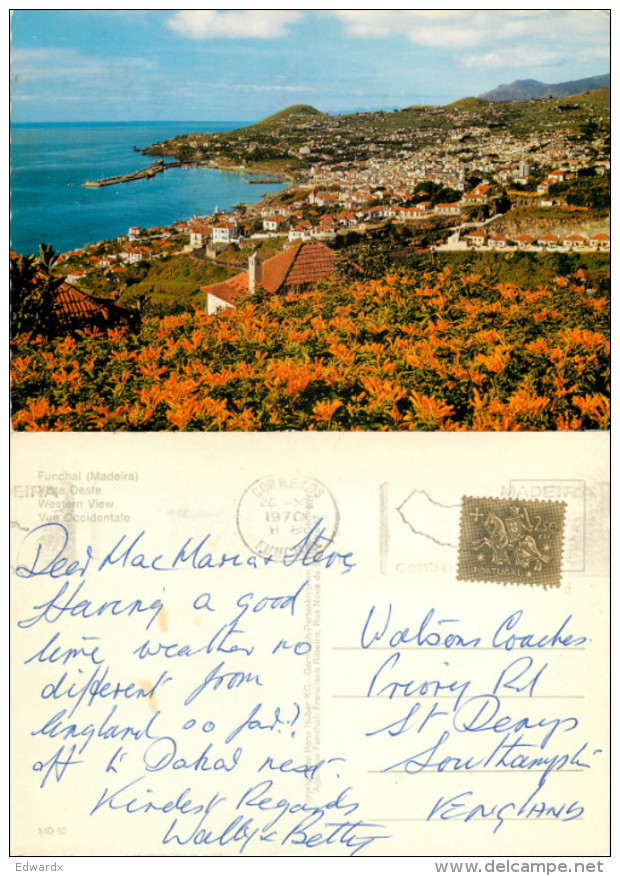 Funchal,  Madeira, Portugal Postcard Posted 1970 Stamp - Madeira