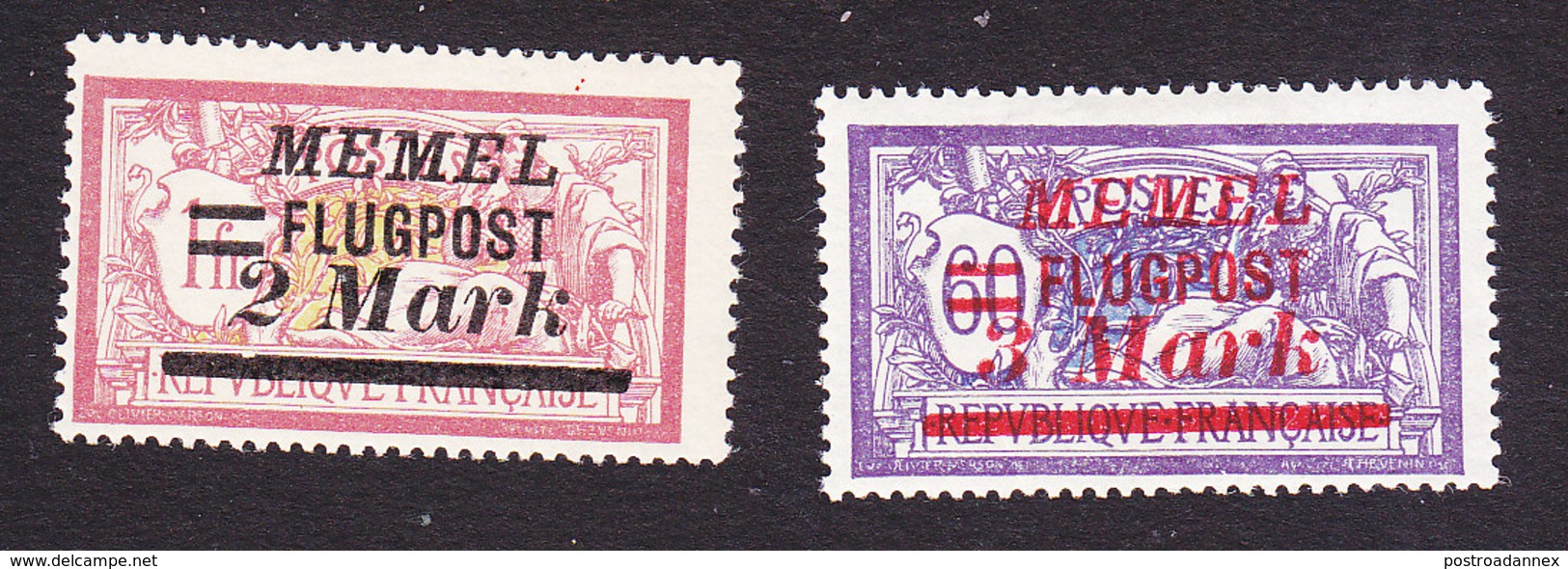 Memel. Scott #C24-C25, Mint Hinged, French Stamp Surcharged, Issued 1922 - Unused Stamps
