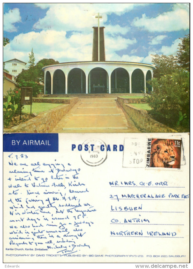 Kariba Church, Zimbabwe Postcard Posted 1983 Stamp - Zimbabwe