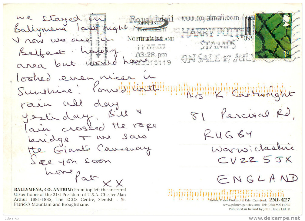 Ballymena, Northern Ireland Postcard Posted 2007 Stamp - Autres & Non Classés