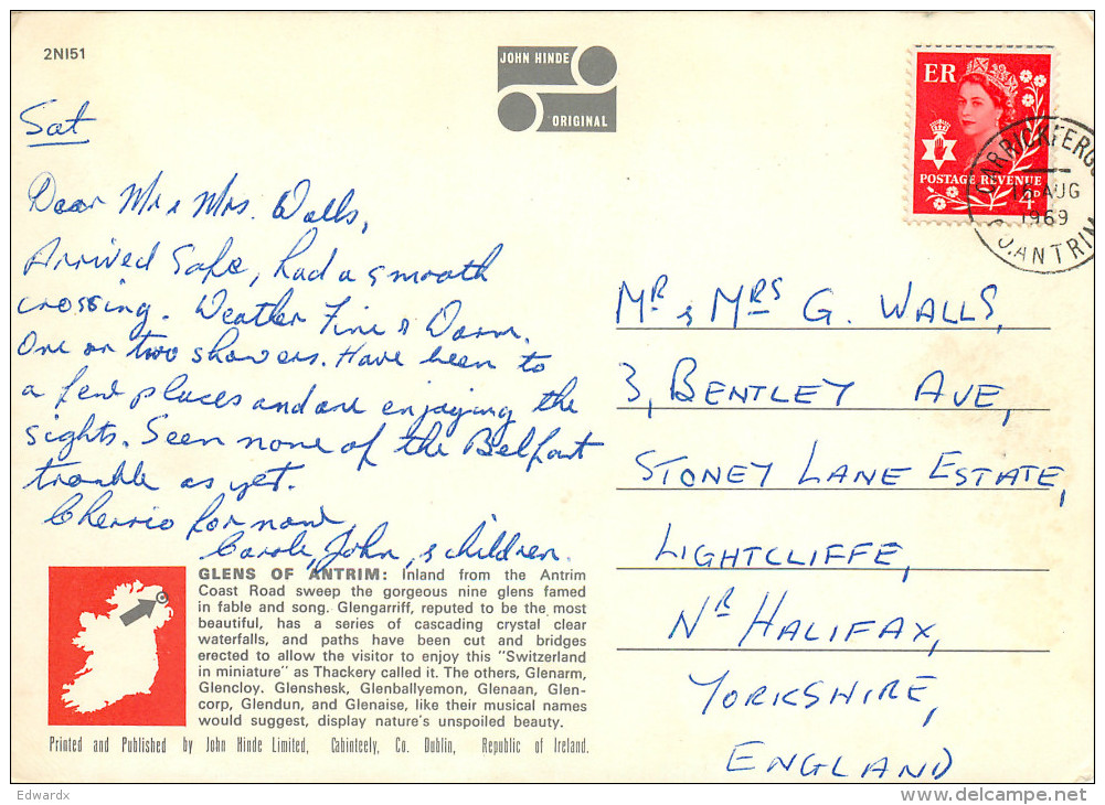 Glens Of Antrim, Northern Ireland Postcard Posted 1969 Stamp - Autres & Non Classés