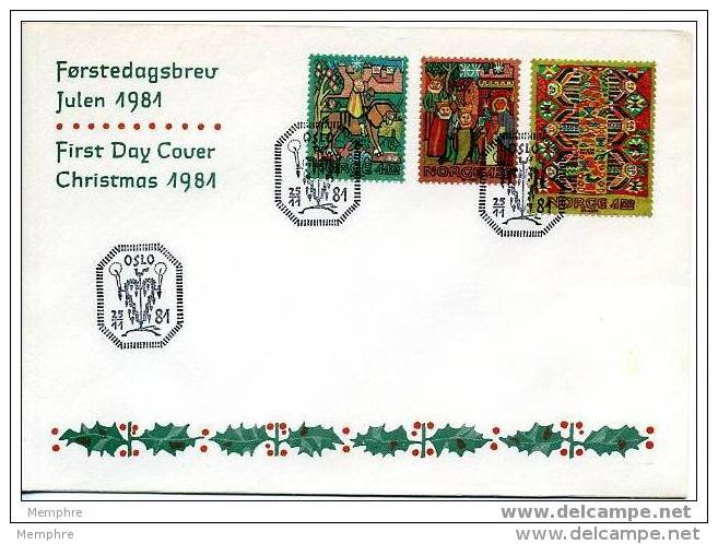 NORWAY 1981 FDC Christmas Issue: Tapestries  Scott 794-6 - FDC