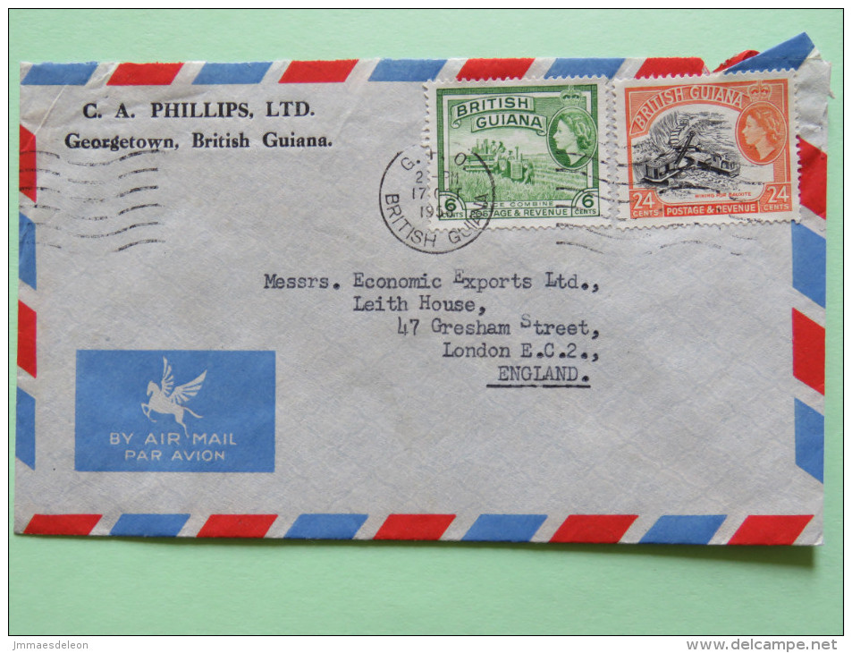 British Guiana 1958 Cover To England - Queen Bauxite Mining Rice Harvesting Combine - British Guiana (...-1966)