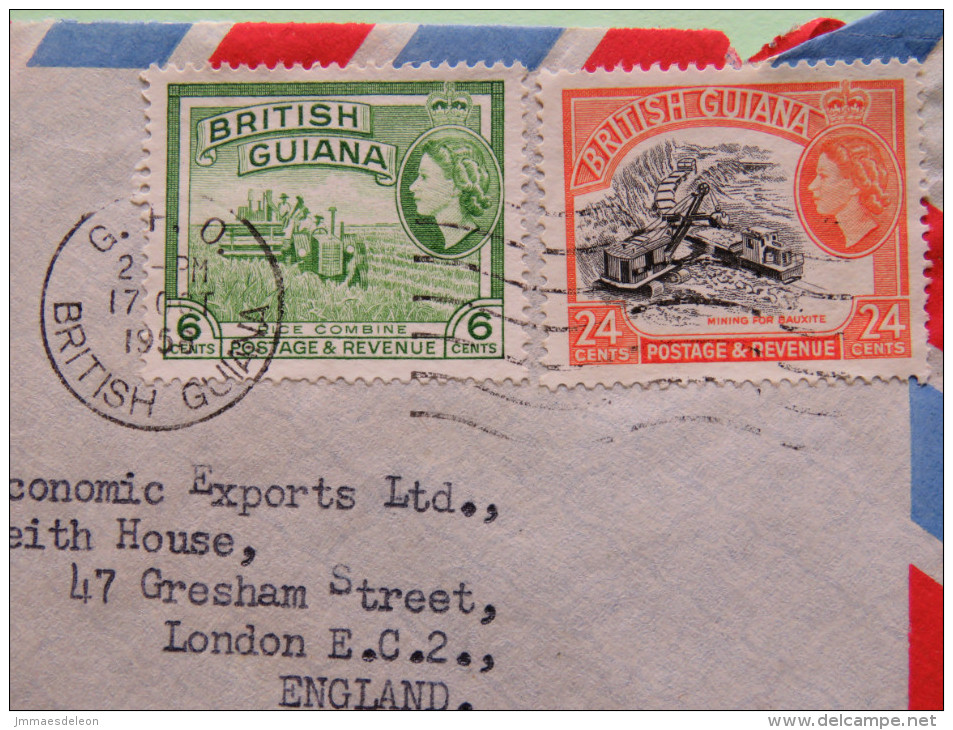 British Guiana 1958 Cover To England - Queen Bauxite Mining Rice Harvesting Combine - British Guiana (...-1966)